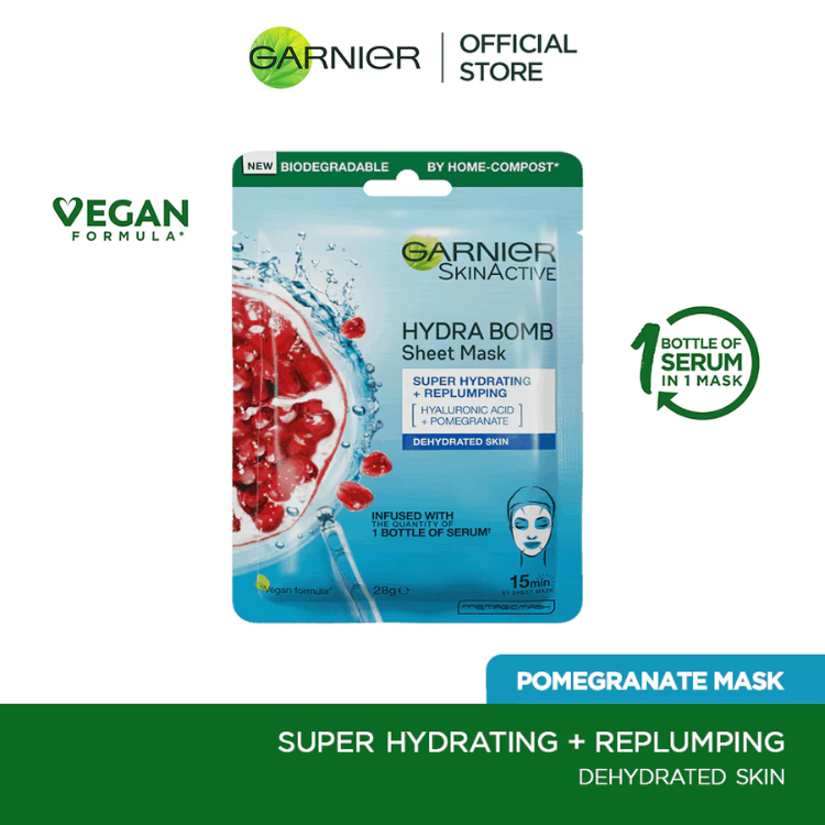 Garnier- Skin Active Hydra Bomb Pomegranate Tissue Face Mask, Hydrating and Replenishing, 28g