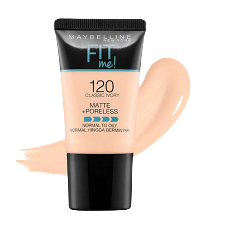Maybelline New York- Fit Me Matte & Poreless Liquid Foundation 18ml Mini Tube - 120 Classic Ivory - For Normal to Oily Skin