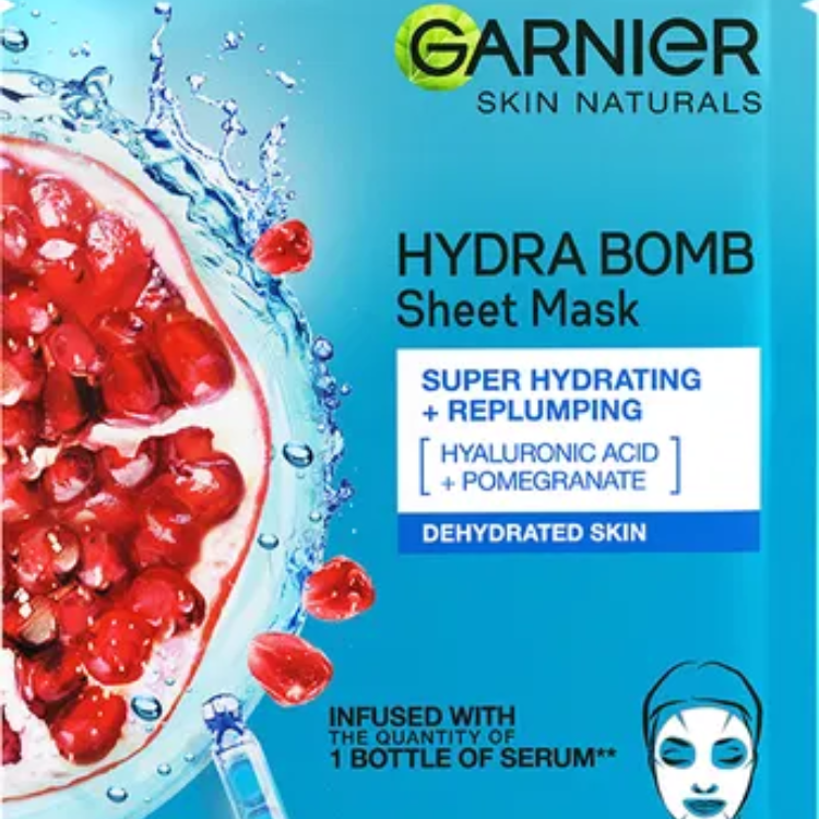 Garnier- Skin Active Hydra Bomb Pomegranate Tissue Face Mask, Hydrating and Replenishing, 28g