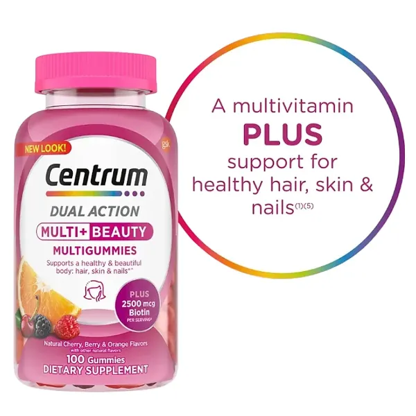 Centrum Dual Action Multi + Beauty MultiGummies 100 Count, for Adults