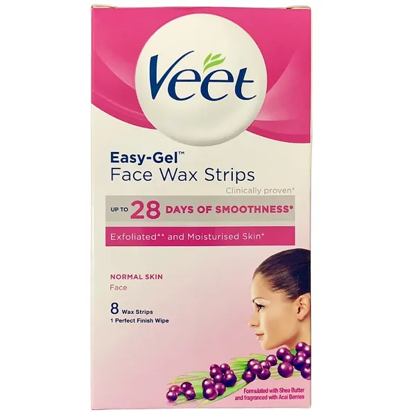 Veet Easy-Gel Face Wax Strips, For Normal Skin, 8-Pack