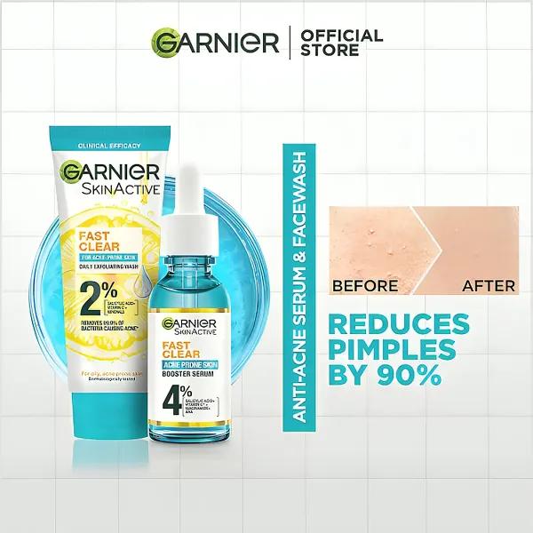Bundle Garnier Anti-Acne Serum 30ml + Facewash 100ml with Free Headbands