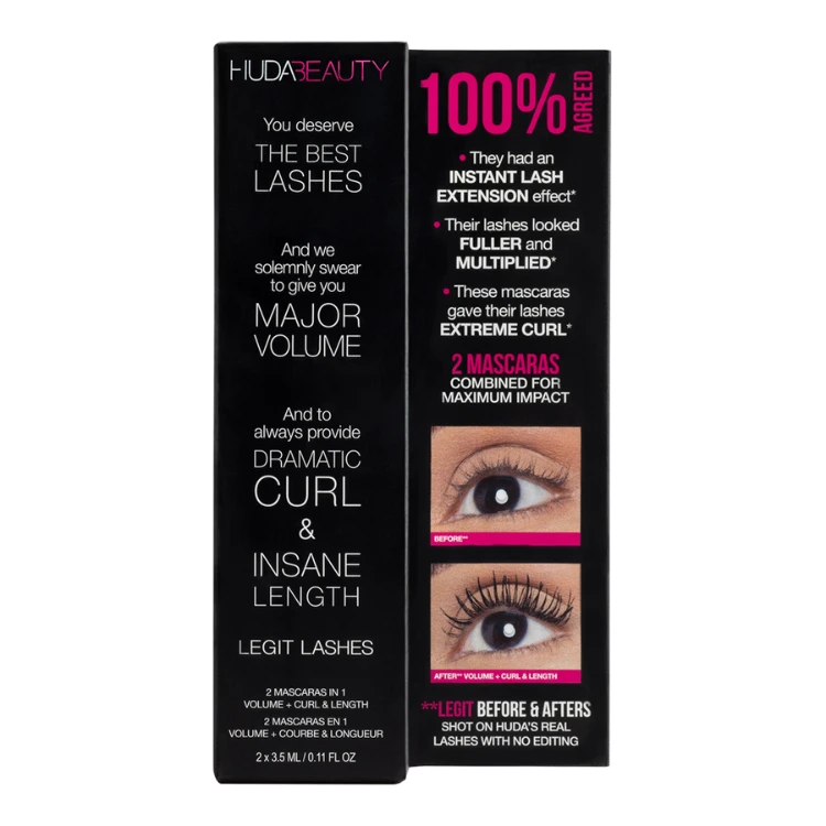 Huda Beauty LEGIT LASHES Double-Ended Volumizing and Lengthening Mascara