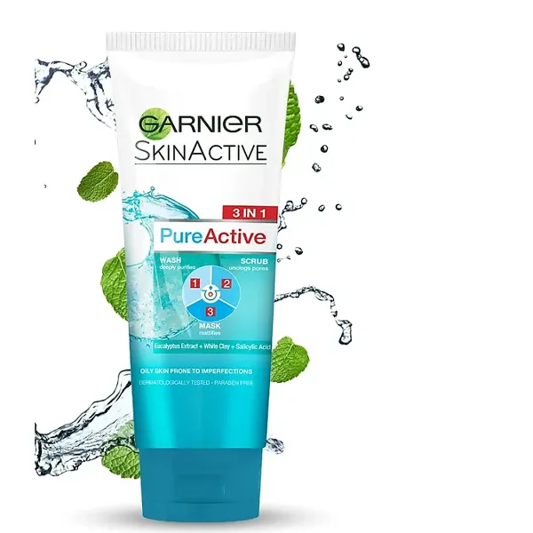 Garnier Pure Active 3 In 1 Face Wash Mask Scrub - 100ml