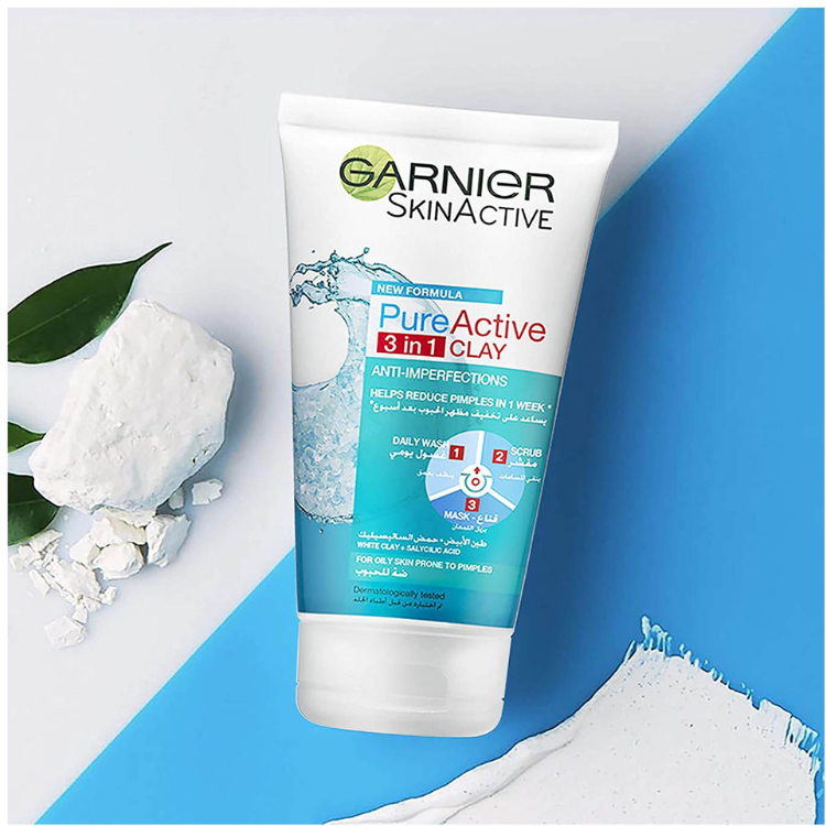 Garnier Pure Active 3 In 1 Face Wash Mask Scrub - 50ml