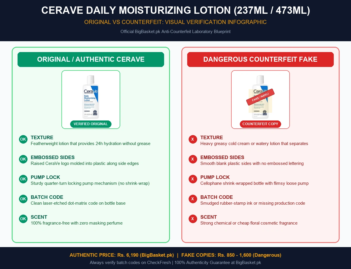 Best Lotion in Pakistan: CeraVe Daily Moisturizing Guide Original vs Fake Infographic Pakistan