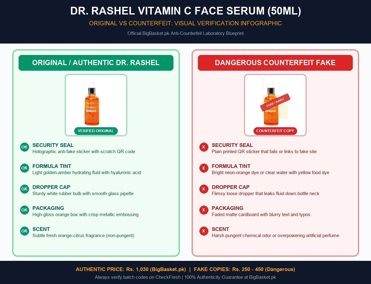 Dr Rashel Vitamin C Serum Price in Pakistan: PKR 936 Guide Original vs Fake Infographic Pakistan