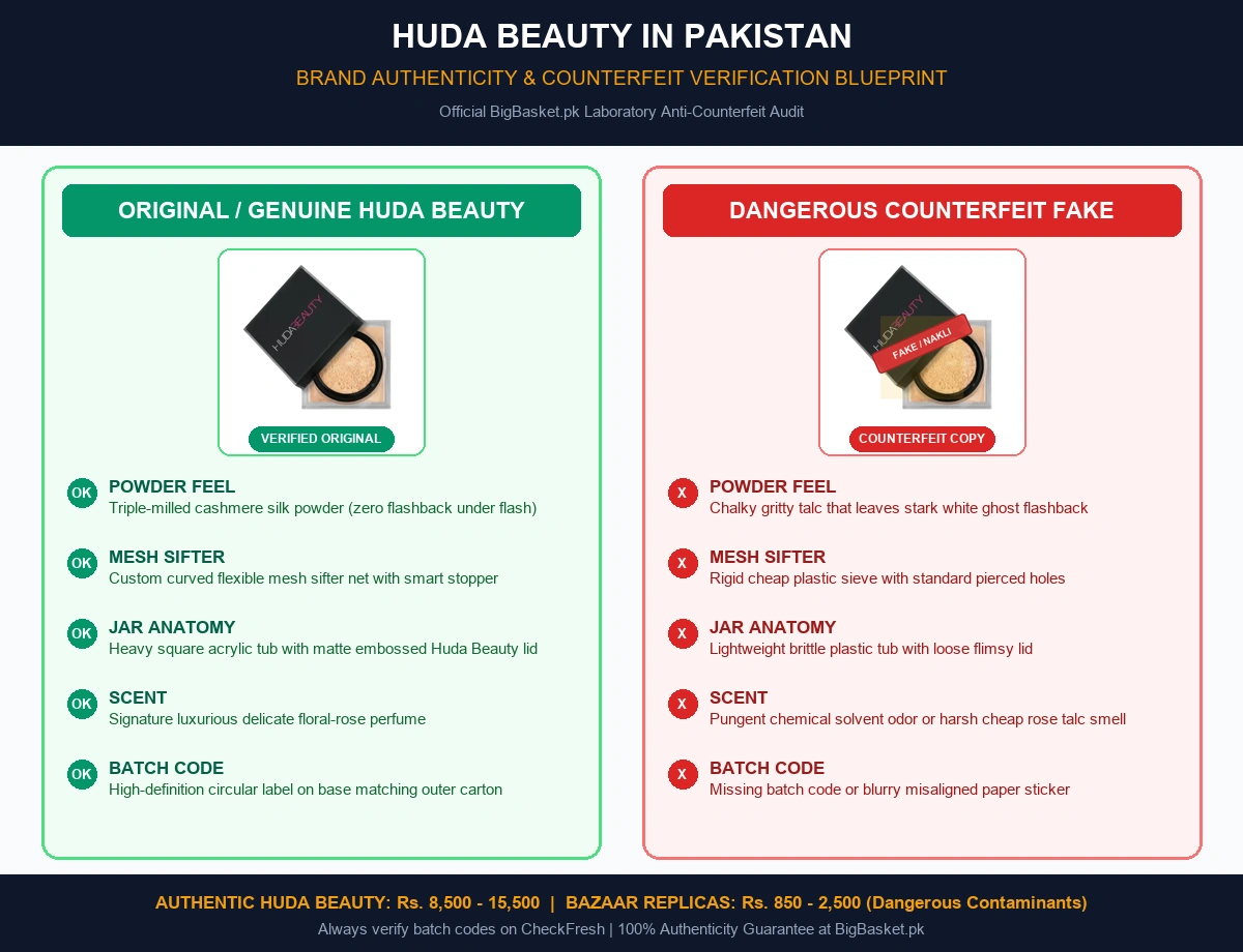 Huda Beauty Pakistan: Products, Prices & How to Choose (2026) Original vs Fake Infographic Pakistan
