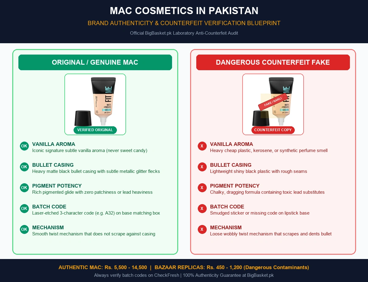 MAC Original vs Counterfeit Visual Verification Infographic