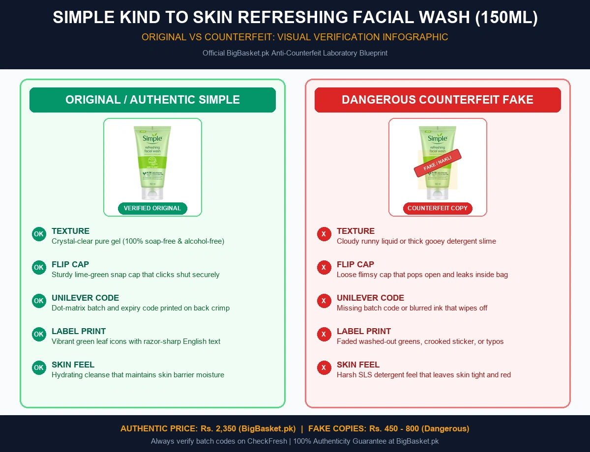 Simple Refreshing Facial Wash Price in Pakistan (Honest Review) Original vs Fake Infographic Pakistan