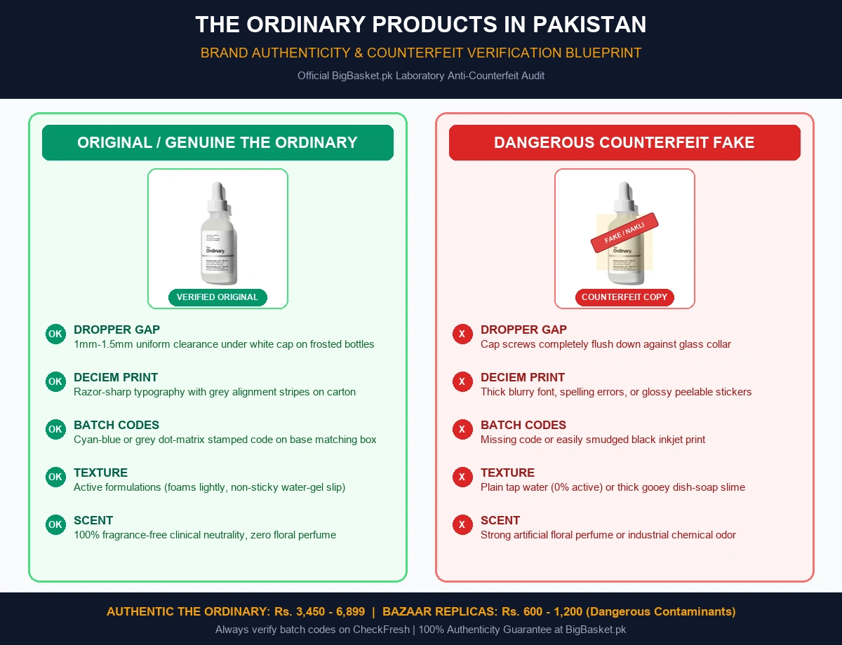 The Ordinary Pakistan: Products, Prices & How to Build a Routine (2026) Original vs Fake Infographic Pakistan